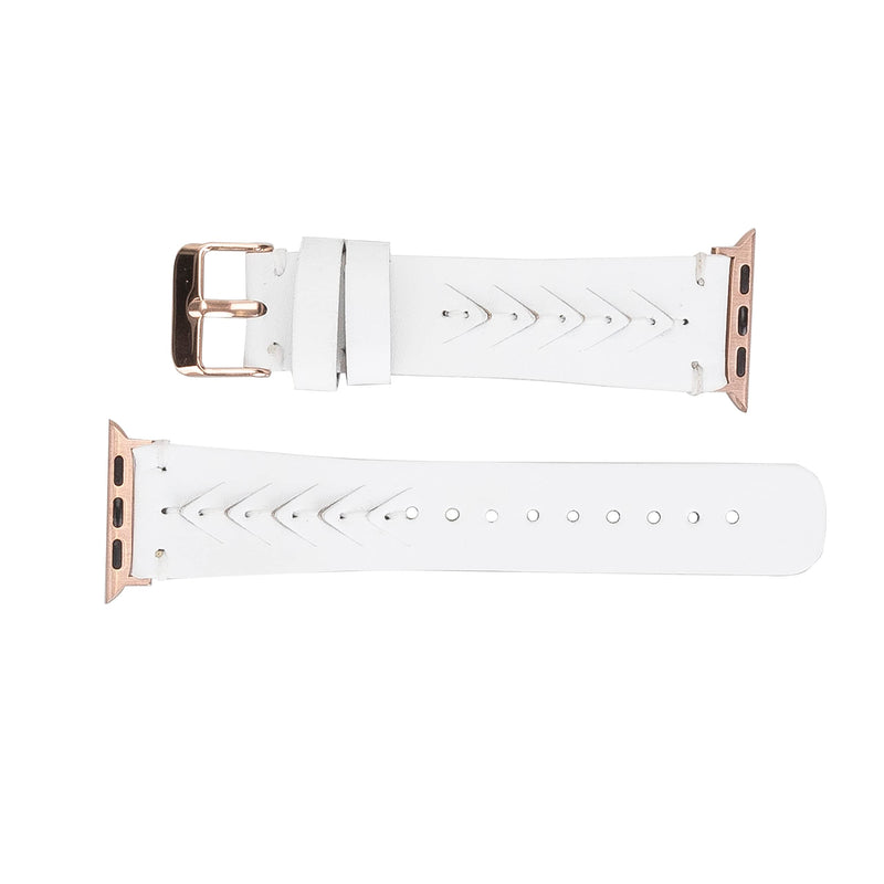 Handmade Leather Watch Band for Apple Watch Series 9 8 7 6 5 4 3 2 1 SE Ultra 2 1 Compatible with 38 40 41 42 44 45 49mm Apple Watch Bands for Women & Men 7-9 Inches Size, White 38 40 41mm Lemon Grass w/Silver Connector&Clasp 41mm/40mm/38mm