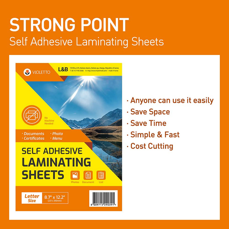 [VIOLETTO] 20 Sheets - Self Adhesive Laminating Sheets for Ultimate Protection. No Machines Needed, 4 Mil Thickness, 8.5 x 11 Inches. Effortless, Durable & Perfect for Documents & Photos.