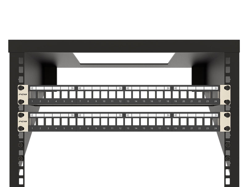 FGB 1U Patch Panel 24 Port for Keystone Modules with 12 Pieces Blank Keystone Inserts, 19 Inch Rack Installation or Wall Mounting Patch Panel with Rear Strip, Compatible CAT5 CAT6 CAT7 CAT8 Network