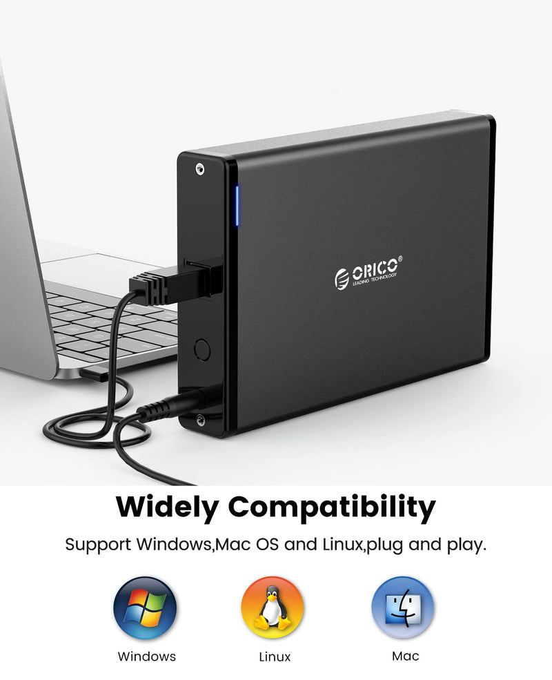 ORICO 3.5 Inch External Hard Drive Enclosure with Removable Enclosure USB 3.0 to SATA 3.0 5Gbps for SATA 3.5 Inch HDD with 12V 2A Power Supply Adapter (16TB Max, Blue Display) 7688U3 ORICO 7688U3-EU-BK-BP