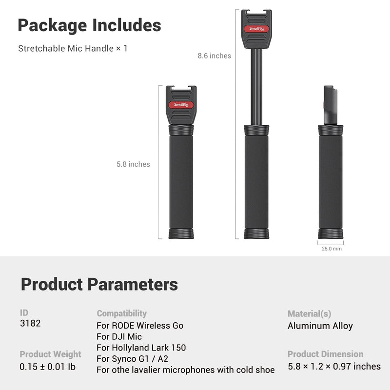 [AUSTRALIA] - SMALLRIG Interview Mic Handle, Stretchable Mic Handle for RODE Go, for DJI, for Hollyland Lark 150, for Synco G1/A2 and Other Lavalier Microphones with Cold Shoe 3182 