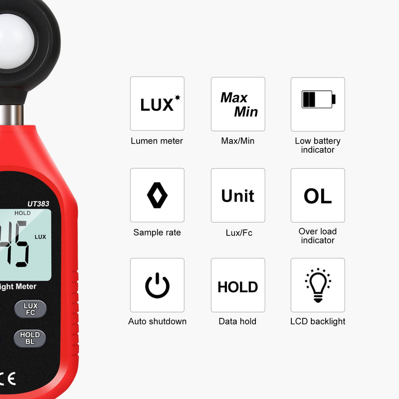 [AUSTRALIA] - UNI-T UT383 Light Meter Lux Meter Lumens Digital Illuminance Meter 0~199,900 Lux (0~18,500 FC) Foot Candles Luxmeter for Film Photography Plants Photometer Lighting Intensity Brightness Measurement 