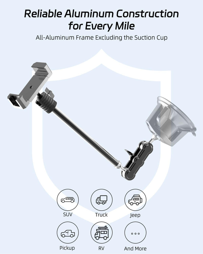Car Phone Holder, 3.54" Large Suction Cup Phone Mount | Upgraded Ultra-Stable Aluminum Alloy | 360° Rotatable Adjustable Mount for Windshield, Compatible with iPhone for Vlogging Recording