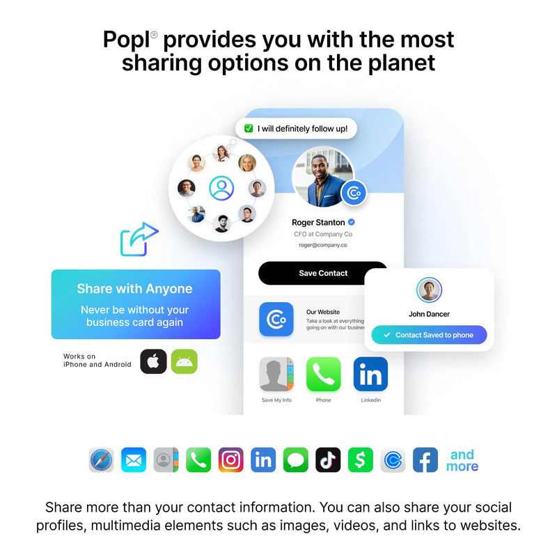Popl Digital Business Card - Smart NFC Networking Card - Tap to Share - iPhone & Android (Prism) Prism