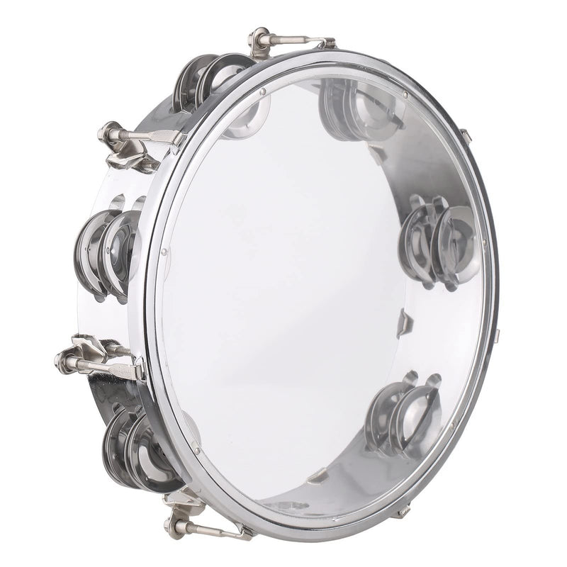 Tambourine, Handbell, Jingle Bell Double Row Metal Cymbals Drum Instrument, Handheld Percussion for Dancing, Singing, Karaoke, Music Class (8-inch) 8-inch