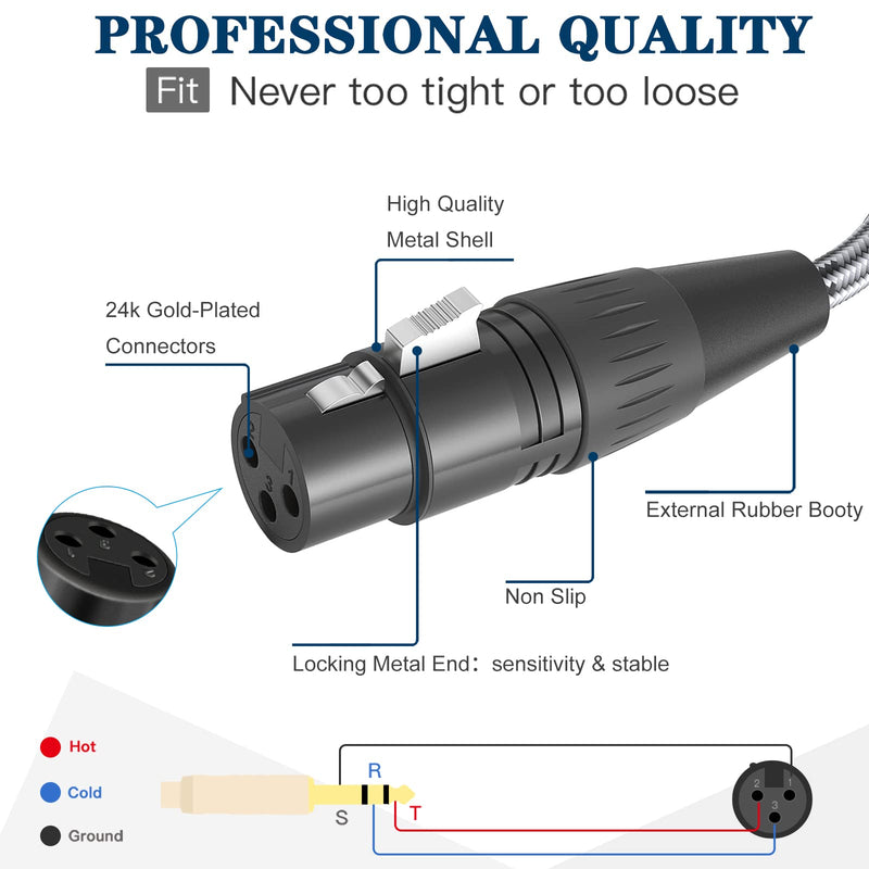 XLR Female to 1/4 Inch 6.35mm TRS Plug Balanced Interconnect Cable, XLR to Quarter inch Cable, 10 Feet, for Microphone,Mixer,Guitar,AMP,Speakers XLR Female to 1/4 TRS Male