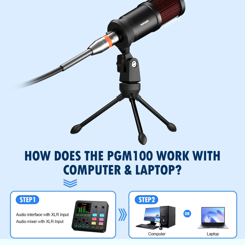 PUPGSIS XLR Dynamic Microphone, PC Computer Gaming Streaming Microphone for Podcast Recording, Vocal Capture, Content Creation, Cardioid Studio Mic for Audio Interface, Mixer, Sound Board