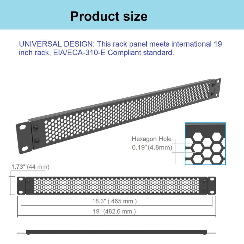 Jingchengmei 1U Perforated Rack Mount Blank Panel - Steel 1U Spacer Panel for 19-Inch Network Cabinet or Server Rack Black