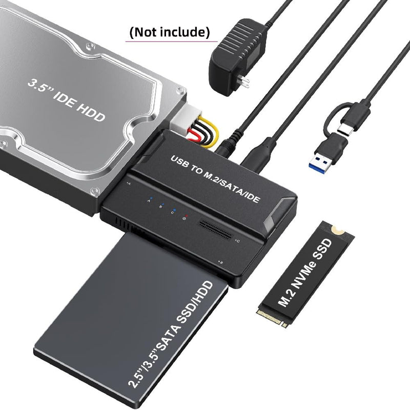 USB 3.0 SSD Docking Type-C USB-C to Dual NVME M-Key M.2 NGFF & IDE 40Pin & SATA 2.5 3.5 Inch Vertical External PCBA Case Enclosure