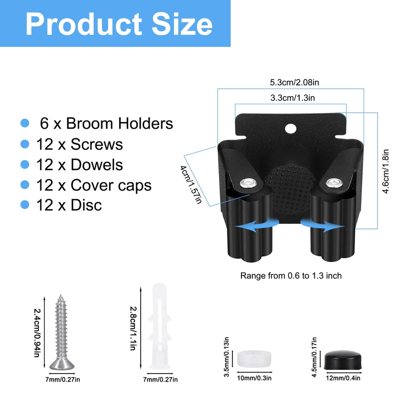 gaoduanluoluo 6/12 Piece Tool Holder Set, Broom Holder Wall, Garden Tool Holder, Tool Holder for Kitchen, Home, Bathroom, Garage (6)