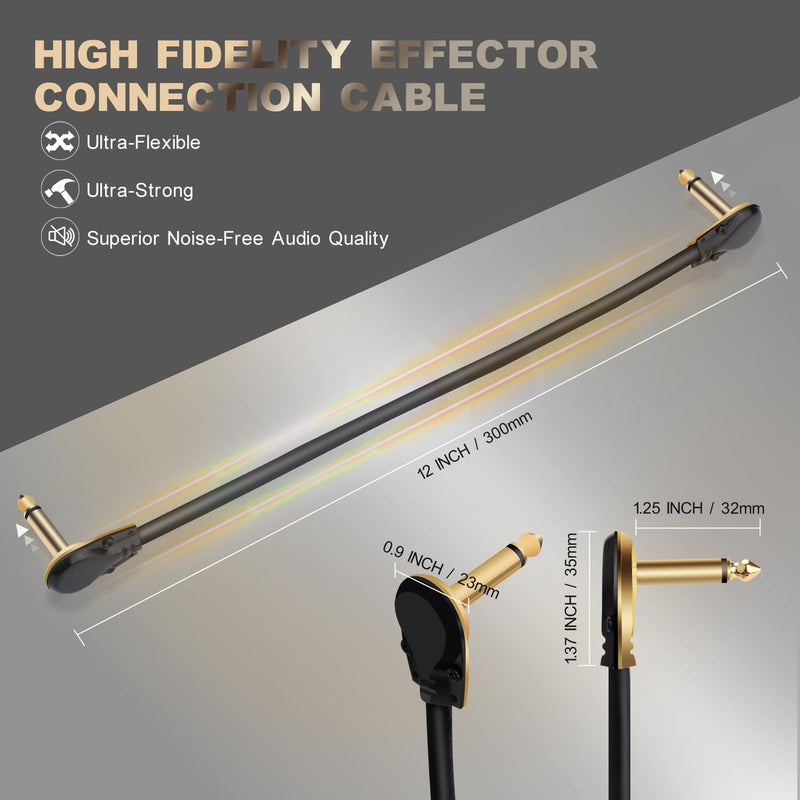 Generic Guitar Flat Patch Cables - 6 Inch C-Shape Effect Pedal Cables - Black with Durable Gold Plated Connectors, Maximize Pedalboard Space (3 Pack)