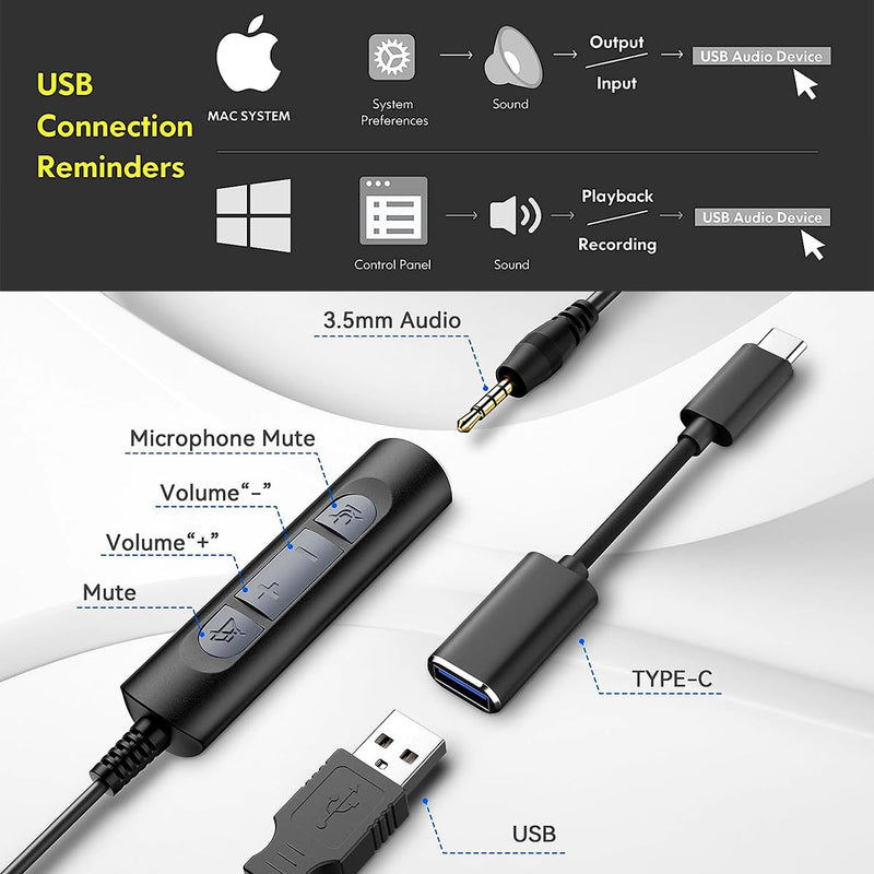 [AUSTRALIA] - Wantek USB Computer Headset with Microphone for Laptop PC,3.5mm Wired Stereo Call Center Headset with Microphone Noise Cancelling, Corded Desktop Headphones with Mic & Mute 600USB-W-S1 