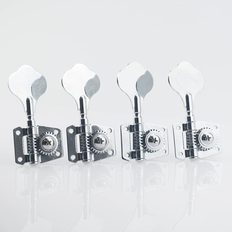 Silver 4 Right Bass Tuners - 1:24 Ratio Open Gear Tuning Key Pegs Machine Head Vintage Style Bass String Guide Tree String Retainer for Electric Jazz Guitar Bass or Precision Instruments 1 Mounting holes 1