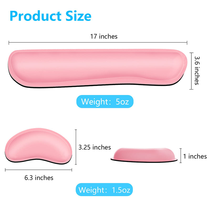 DAPESUOM Keyboard Wrist Rest Pad, Mouse Wrist Rest Support, Ergonomic Mouse Pad, Upgrade Cleanable PU Leather Keyboard Wrist Pillow Rest Pad, Widened Memory Foam Set, Easy Typing, Pain Relief, Pink