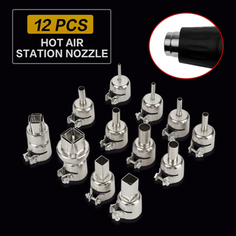 Hot Air Gun Nozzle Heat Nozzle 12pcs Steel Heat Nozzle Set for 850 Hot Air Soldering Station Repair Tool Accessories Heat Soldering Heat Guns