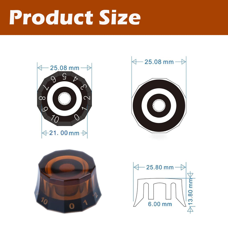 4pcs Premium Amber Dodecagon Guitar Knobs Set - Speedy Control for PRS, LP, SG, Les Paul - Upgrade Your music instrument Style