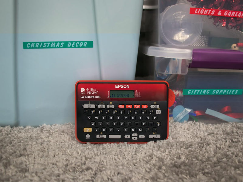 [AUSTRALIA] - LABELWORKS Epson LW-K200PX-RDB Portable QWERTY Keyboard Label Maker for Home & Hobbies – Craft, Organize, and Personalize - Red Black Printer 