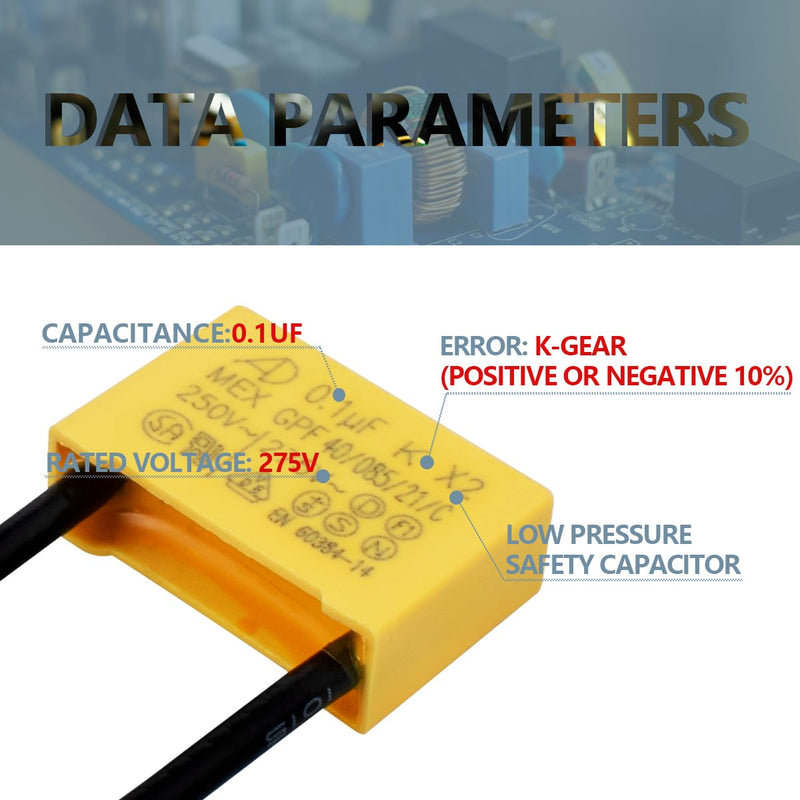 Innfeeltech Safety Capacitors 0.1uF 275V X2 Anti-Interference for Differential Interference Capacitors 18 x 12 x 6 mm, Pitch P 40/40 mm, Pack of 8 0.1uF 40mm/40mm