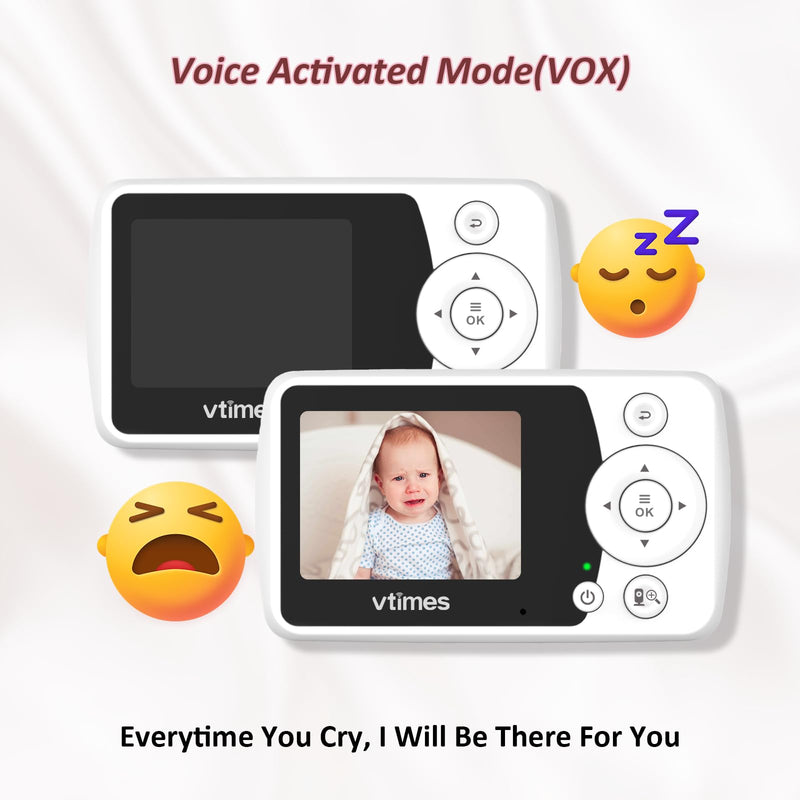 Baby Monitor with Camera and Audio, Video Baby Monitor No WiFi Night Vision, 2.4" LCD Screen Portable Baby Camera VOX Mode Pan-Tilt-Zoom Alarm and 1000ft Range, Ideal for Baby/Elderly/Pet
