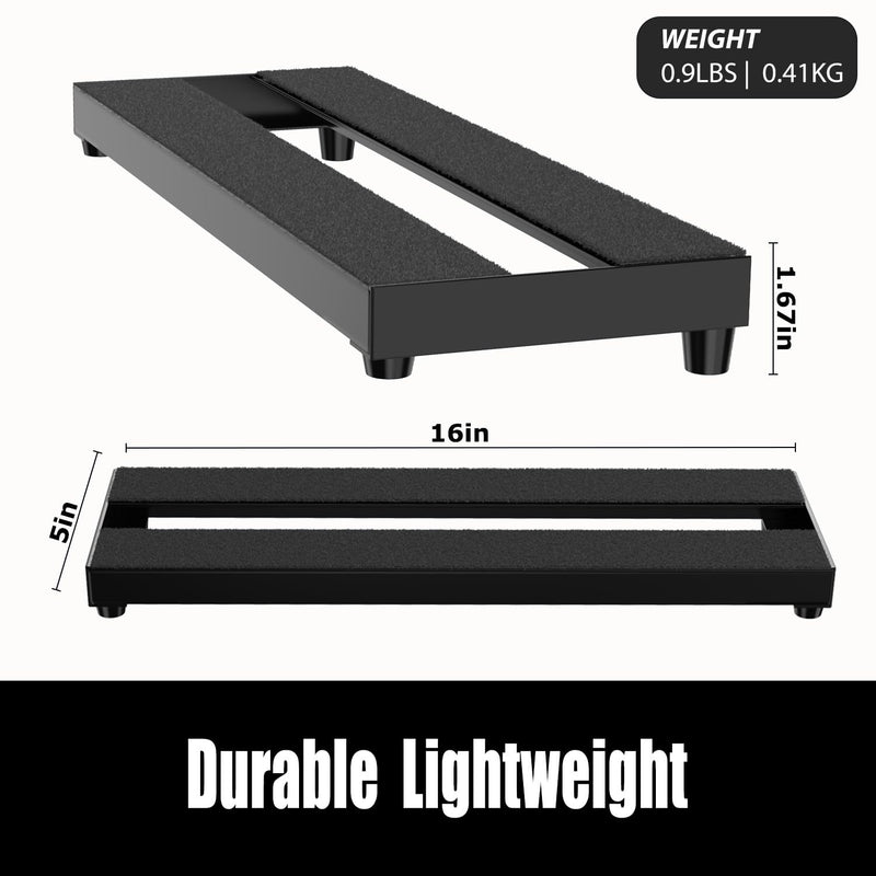 16" Guitar Pedalboard with Tubular Aluminum Frame & Hard-Anodized Finish, Ultra-Sturdy & Scratch-Resistant Portable Board for 3-5 Pedals, Includes Velcro, Power Cables & Zip Ties 16 INCH Black