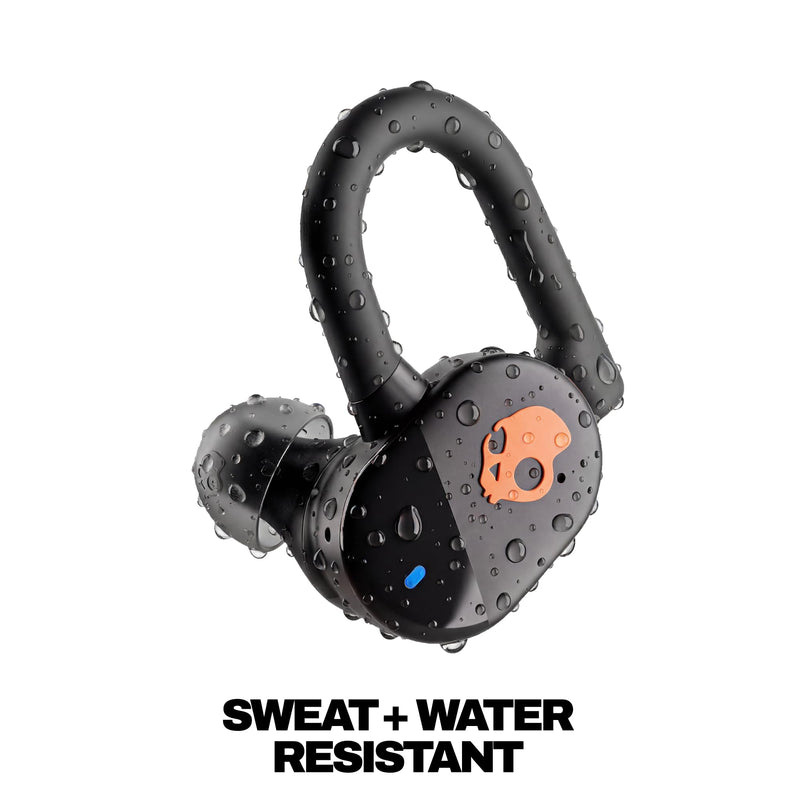Skullcandy Push Play Active Wireless Earbuds - True Black/Orange | In-Ear Hanger, Bluetooth, Noise Isolating 58 Hours Battery, Sweat and Water Resistant, Microphone, Running Outdoors, Exercise One Size