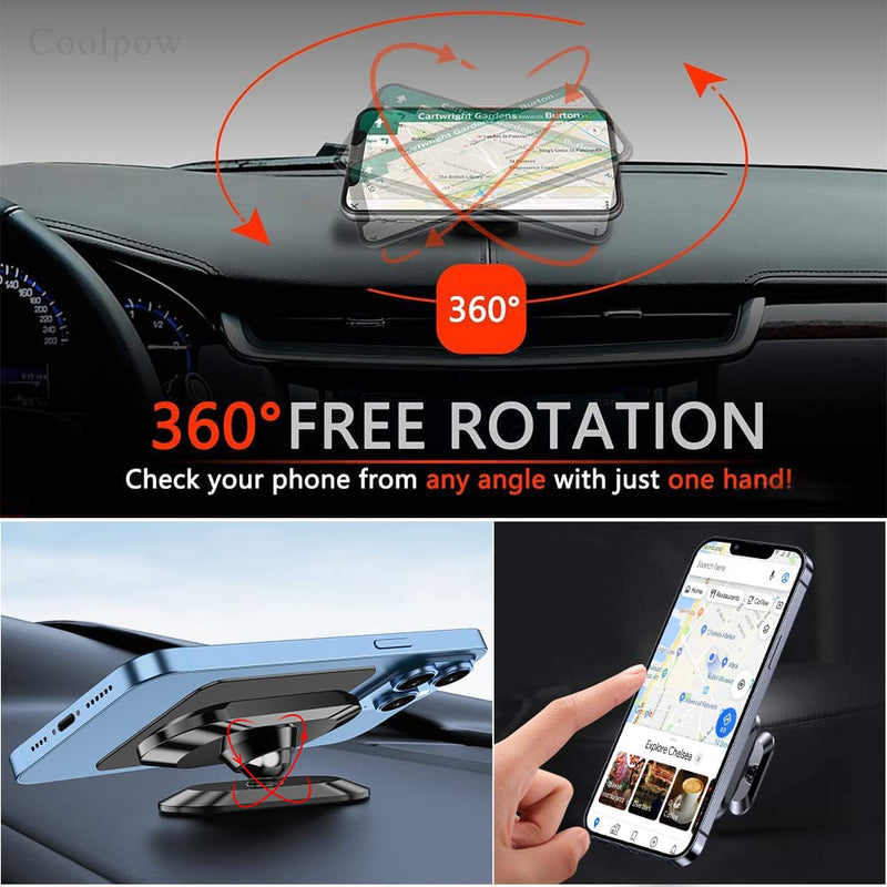 【2-PACK】Magnetic Phone Holder for Car Dash [ Super Magnet ] [ 4 Metal Plate ] Car Mount for Iphone Magnetic Car Mount for Cell Phone [ 360° Rotation ] Universal Dashboard Carmount Magnetic Phone Mount Black