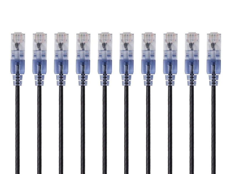 Monoprice Cat6A Ethernet Patch Cable - Snagless RJ45, 550Mhz, 10G, UTP, Pure Bare Copper Wire, 30AWG, 10-Pack, 14 Feet, Blue - SlimRun Series 10 Pack