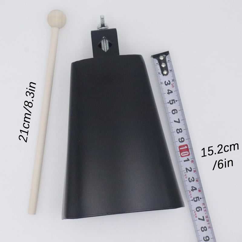 6" Steel Cowbell, 6inch Hand Percussion Instrument with Handle & Stick, Loud Noise Maker for Drum Set, Sporting Events, Concerts & Weddings, Easy to Mount, Clear Tapping Sound