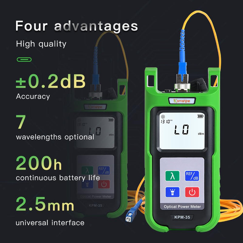 [AUSTRALIA] - Komshine KPM-35 Fiber Optic Cable Tester Portable Optical Fiber Power Meter with 7 Wavelengths 850nm-1625nm+Measurement Range -70~+10dBm+2.5mm Universal Interface+Self Calibration 