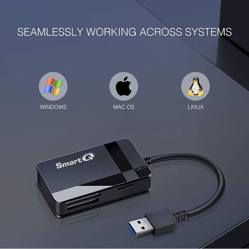 SmartQ C368 USB 3.0 SD Card Reader, Plug N Play, Apple and Windows Compatible, Powered by USB, Supports CF/SD/SDHC/SCXC/MMC/MMC Micro, etc. USB A
