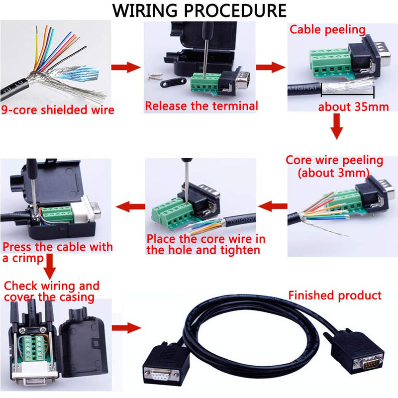 ANMBEST 10PCS DB9 Breakout Connector, 5PCS Male + 5PCS Female DB9 Solderless RS232 D-SUB Serial to 9-pin Port Terminal Adapter Connector Breakout Board with Case Long Bolts Tail Pipe 5PCS Male Adapter + 5PCS Female Adapter