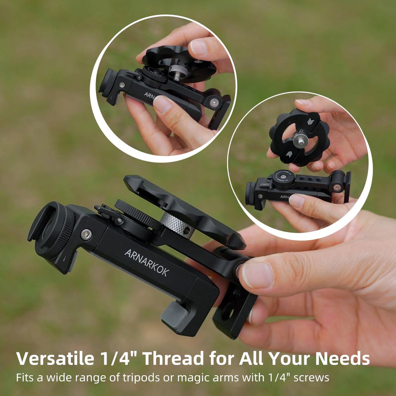[AUSTRALIA] - Sunflower Shape Magnetic Phone Tripod Mount Adapter with 1/4-20 Thread, 2 Cold Shoe Compatible with iPhone 17 16 15 Pro Max 15 Plus 14 13 12, iPhone Video Recording Selfie Stick Ring Light, Black 