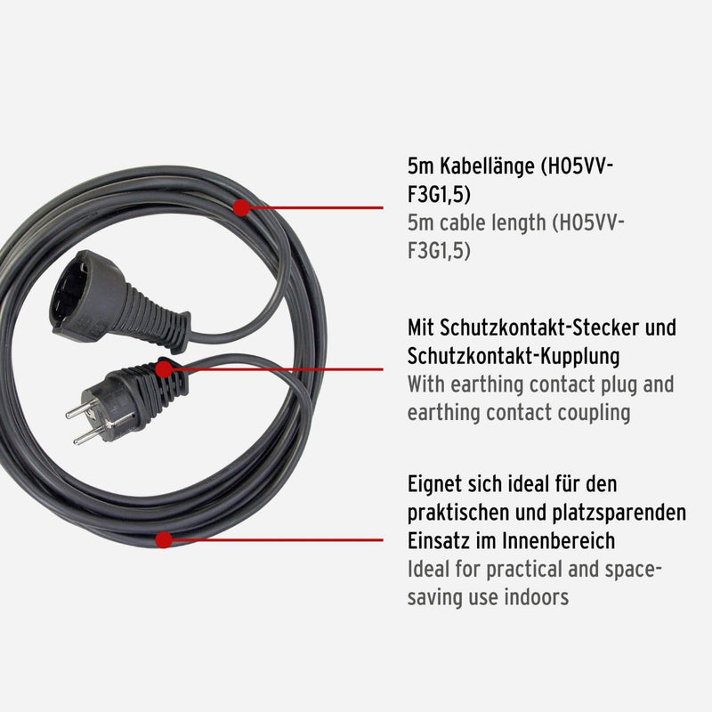 Brennenstuhl Quality Plastic Extension Cable With a Safety Plug 2-black 5m Single