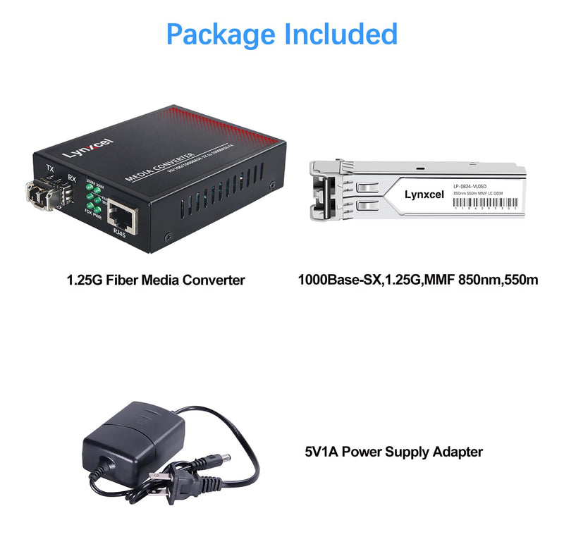 Gigabit Fiber Ethernet Media Converter, Multimode Dual LC Converter | Fiber SFP to RJ45 Converter, for 10/100/1000Base-TX to 1000Base-SX with SFP Transceiver, MMF 850nm, up to 550m, 1 Pack Gigabit Multimode LC 550m (1Pack)