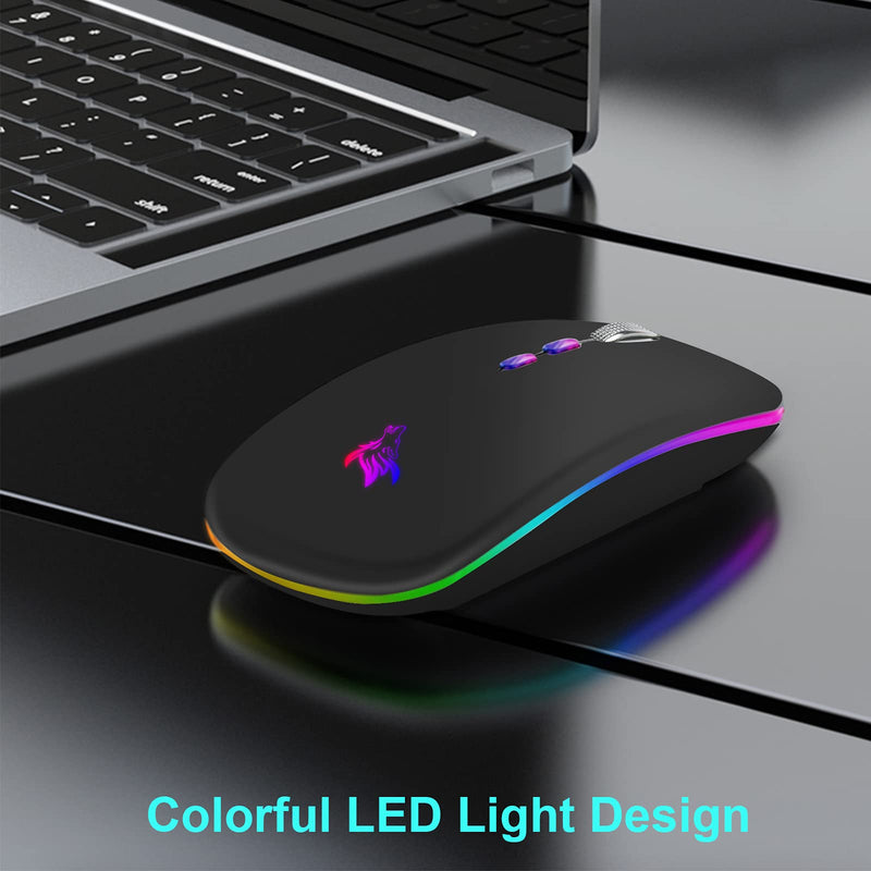[AUSTRALIA] - HOTLIFE LED Wireless Mouse, Slim Rechargeable Silent Portable USB Optical 2.4G Wireless Bluetooth Two Mode Computer Mice with USB Receiver and Type C Adapter (Black) Black 
