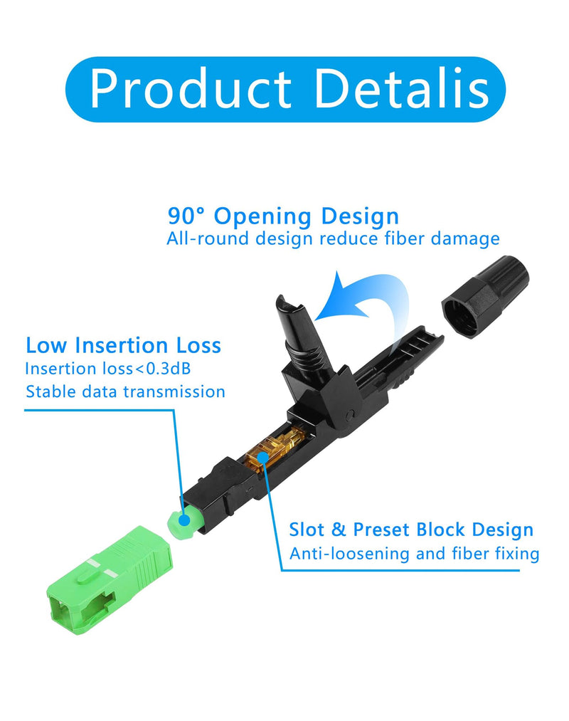 YAODHAOD Optical Connector 10pcs FTTH SC APC, Fibre Optic Fast Cold Connector Single Mode Telecommunication Level Fast Connector for CATV Network