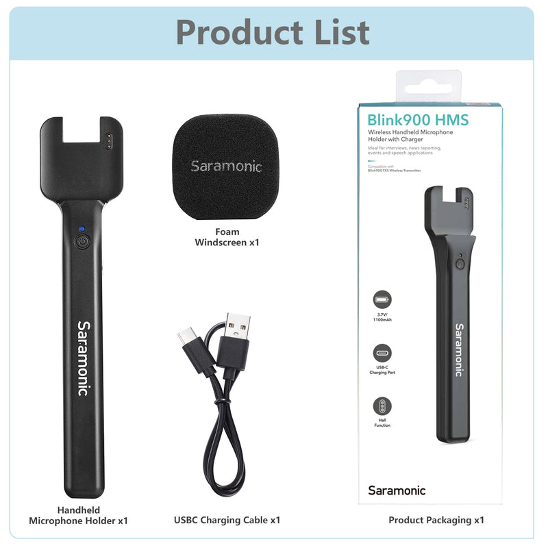 Saramonic Wireless Handheld Microphone Holder, Blink900 HMS Mic Stand for Blink900 S1/S2/S3/S4/S5/S6/S20 Transmitter Interview, Report Film, Stage, Speaker, Amplifier, Mixer, iPhone, Camera, Laptop