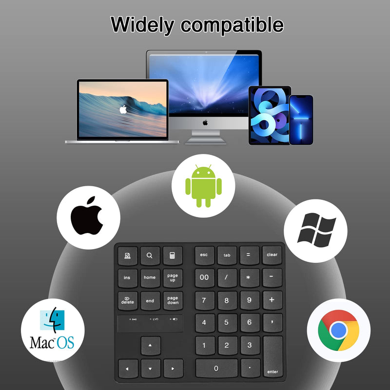 Wireless Number Pad, RaceGT Numeric Keypad Ultra-Silent Rechargeable 2.4G 35 Keys for Laptop,Desktop,PC, Notebook