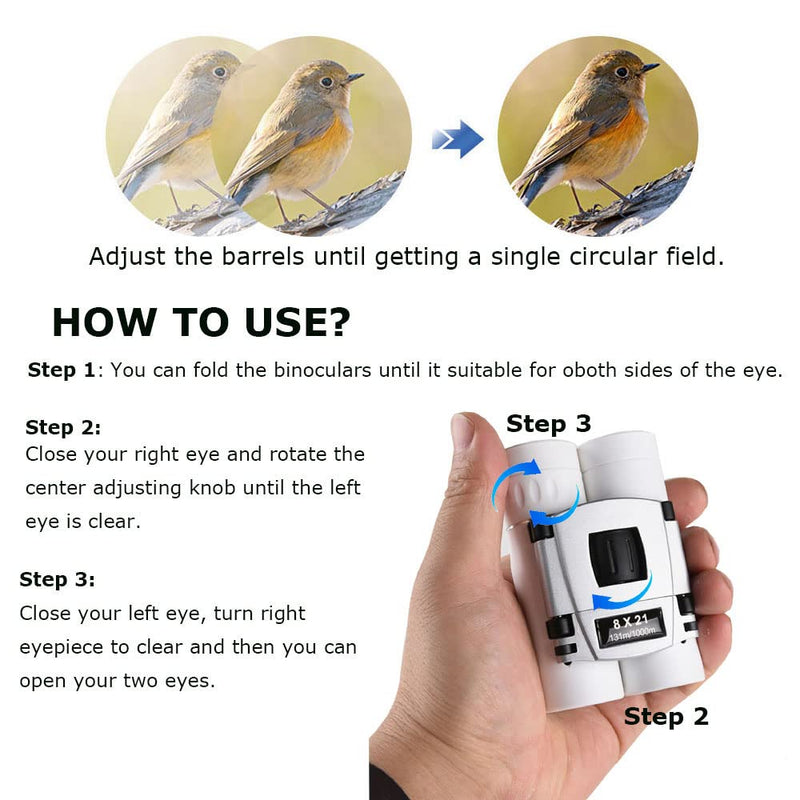 [AUSTRALIA] - 8x21 Compact Binoculars for Adults Teens, Mini Small Full Optical Binoculars for Bird Watching Opera Hiking Hunting Travel Concert (White) White 