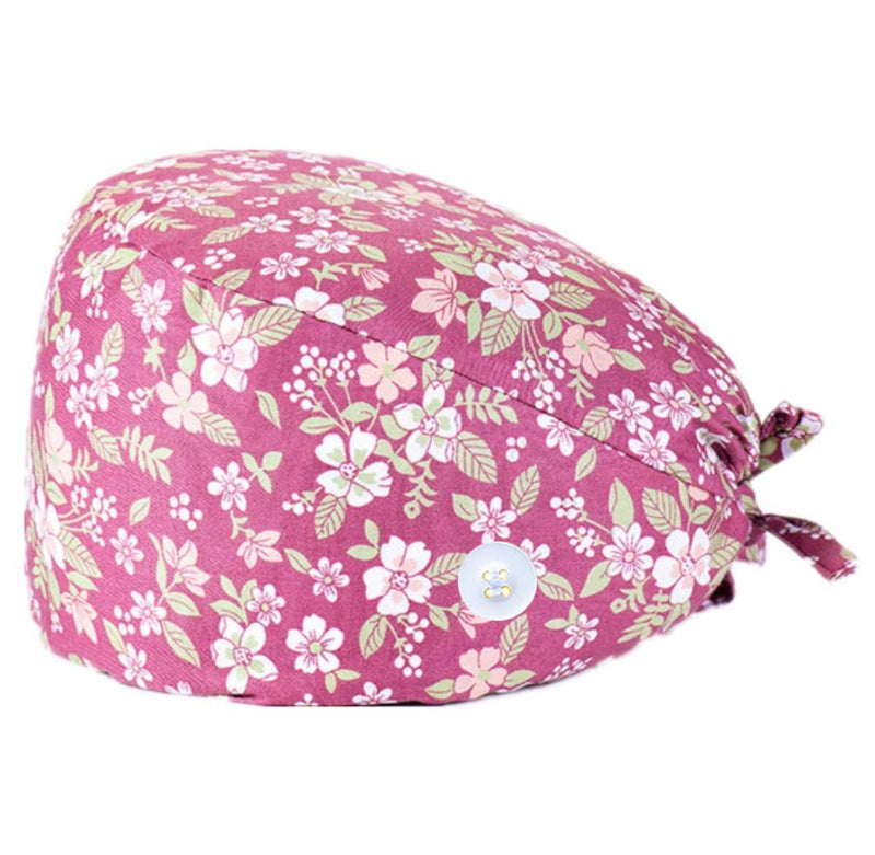 SIMYJOY Op Hood Fabric Women's Scrubbing Cap Printed Hat with Button Cotton Sweatband Adjustable Full Hair Cover One Size c