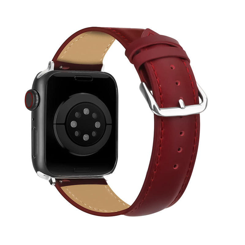 Compatible with Apple Watch Bands 49mm 45mm 44mm 42mm 41mm 40mm 38mm, Genuine Leather Accessories Replacement Wristband for iWatch Ultra2, Ultra, SE3 SE2 SE Series 9 8 7 6 5 4 3 2 1 Deepred 49/45/44/42mm