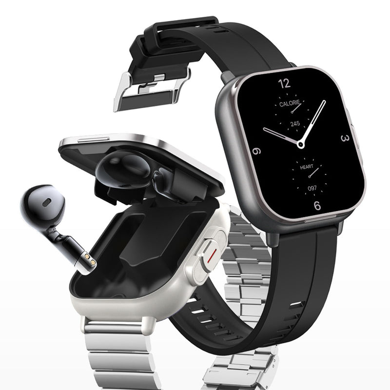 Smartwatch with Earbuds, Earbuds Watches with Silicone Band, 2.01 Inch Screen, Tracker Watch with Earbuds Inside, Support NFC, IP67, Charging