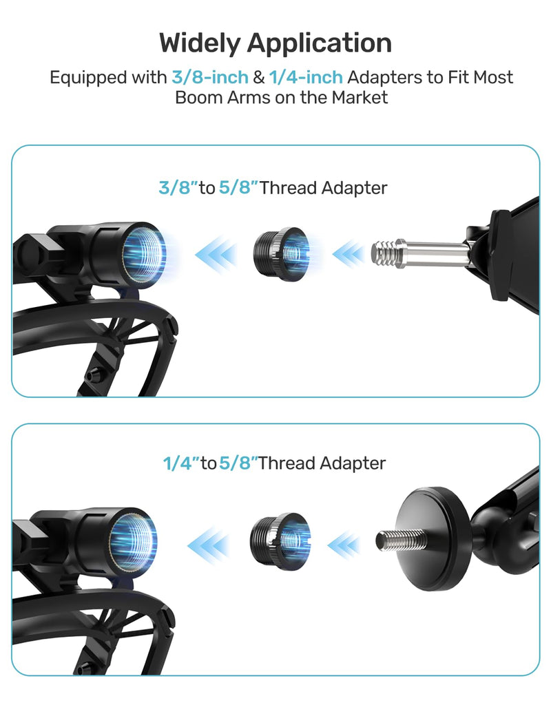 Custom Built for Blue Nano Microphone Shock Mount with Pop Filter, Anti-Vibration Suspension Elastic Shock Mount Holder Clip Mic Mount Stand with 3/8" or 1/4" Screw Adapter Compatible with Nano
