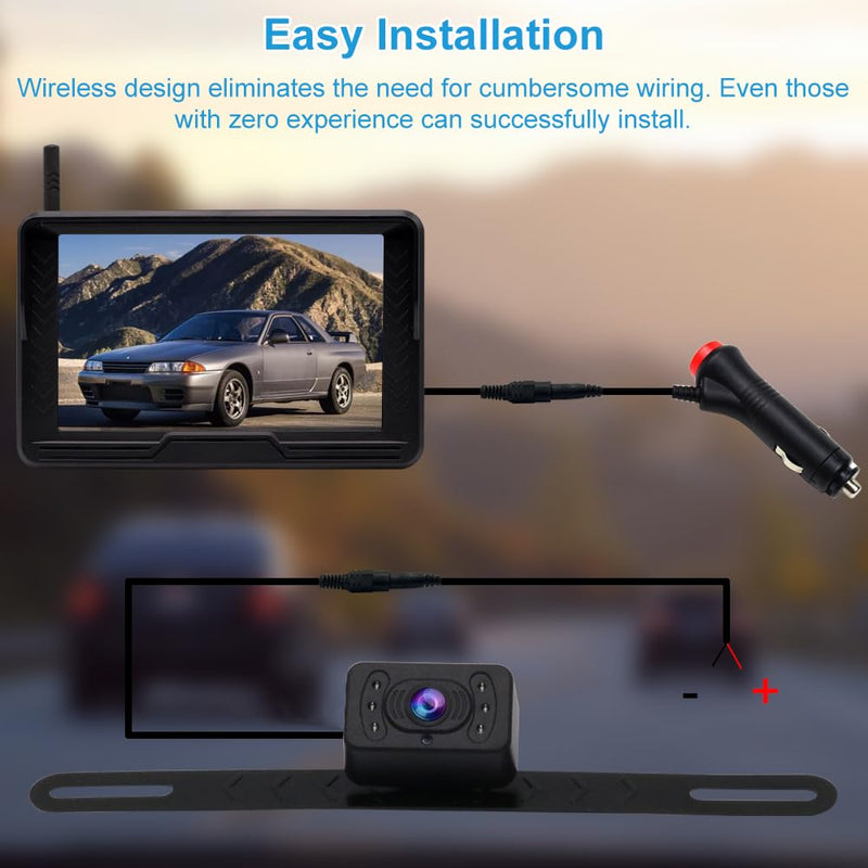 Wireless Backup Camera System Kit 5 Inch HD 1080P | Digital Signal Transmission, IP69 Waterproof Night Vision Rear View Reverse Camera for Car Pickup Truck RV Camper Van 5 Inch Wireless