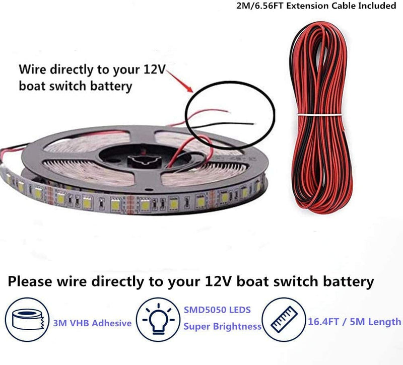 Pontoon LED Strip Lights, 12V 5M/16.4FT Waterproof Marine LED Light Boat Interior Lights, Boat Deck Light for Pontoon Fishing Boats, Extension Cable Included (Amber) Amber (16.4FT)