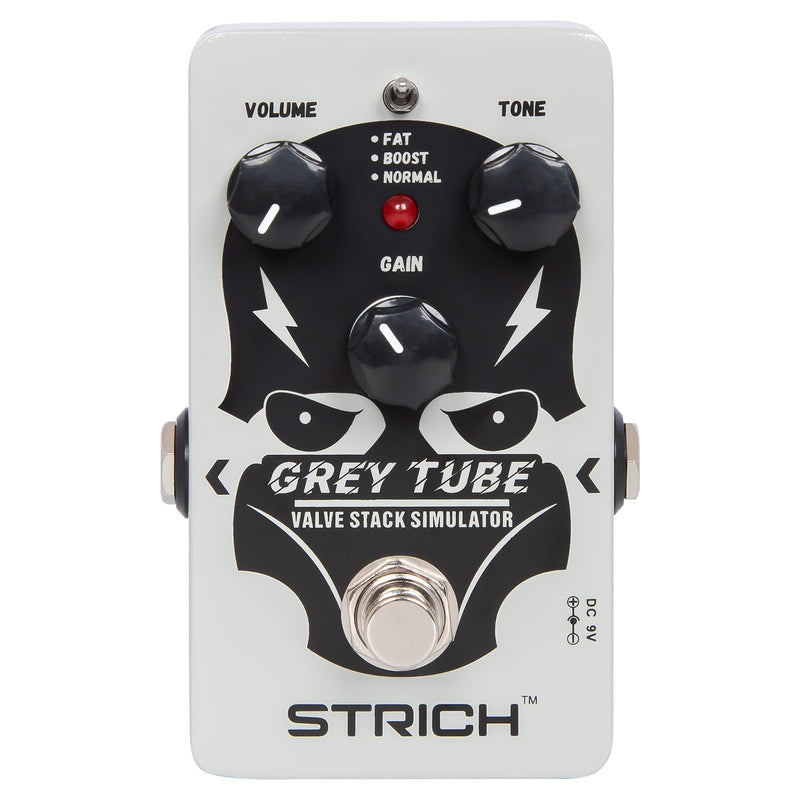 STRICH GREY TUBE Distortion Guitar Pedal, Distortion 3 Modes Fat, Boost, Normal Classic Crunch 80s Metal/Nu Metal, True Bypass for Electric Guitar, White White Distortion