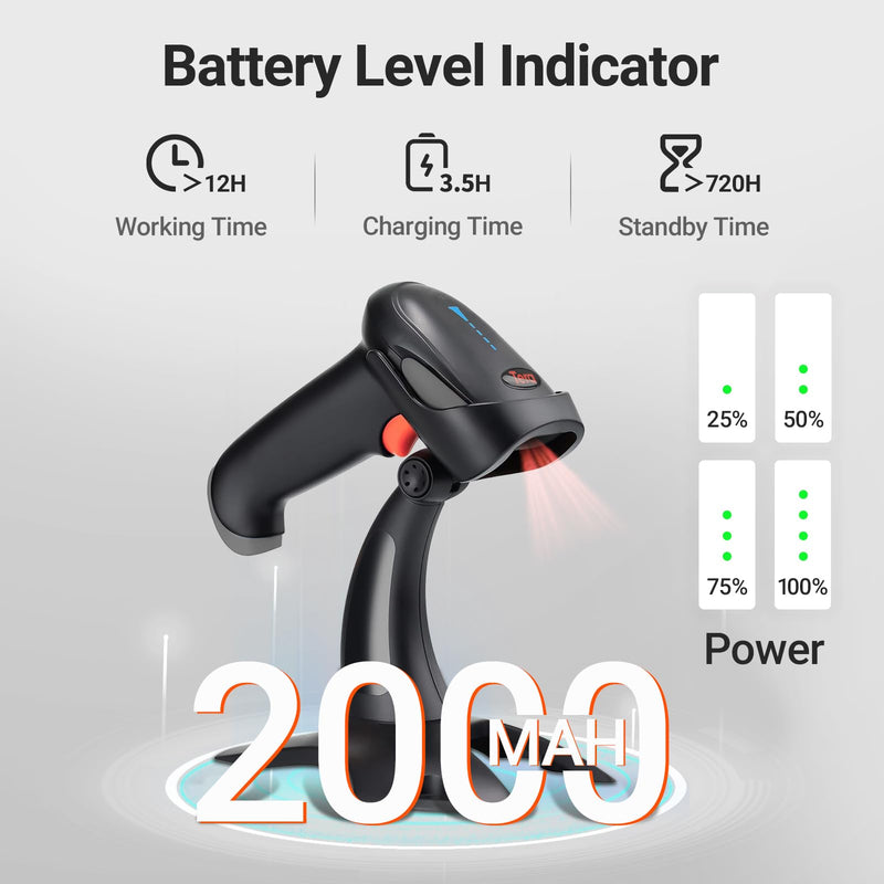 [AUSTRALIA] - Tera Barcode Scanner Wireless 1D 2D QR with Stand: Battery Level Indicator 3 in 1 Works with Bluetooth 2.4G Wireless USB Wired Handheld Bar Code Reader with Vibration Alert HW0002 Grey 