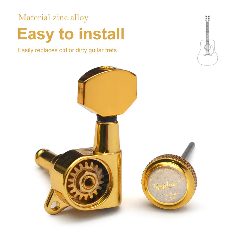 SAPHUE Guitar Locking Tuners 1:18 Lock String Tuning Key Pegs Machine Head with Hexagonal Handle Replacement for Electric Folk or Acoustic Guitars (Gold) Gold