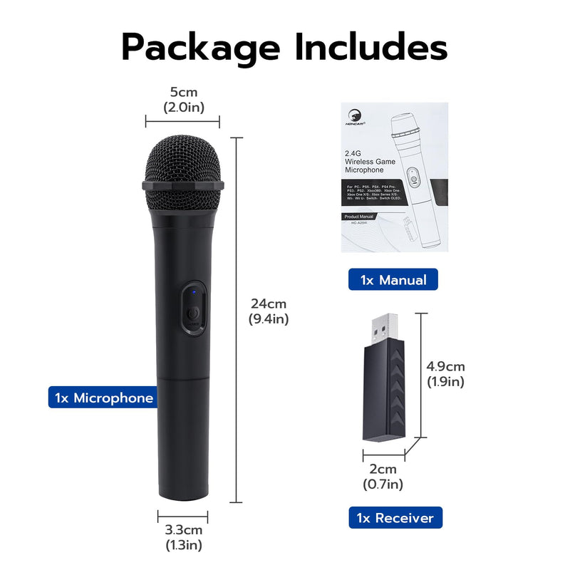 [AUSTRALIA] - Mcbazel Wireless USB Gaming Microphone Compatible with Xbox Series X/S, PS5, Switch OLED, NS Switch/Switch2, PC, PS4, PS3, PS2, Xbox One X/S, Xbox One, Xbox 360, Wii 1 Pack 