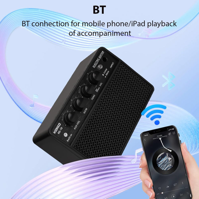 Guitar Amplifier Small Electric Guitar Amp 10W Mini Portable Guitar Practice Speaker for Daily Practice Street Performances Rechargeable Portable Audio Supports BT/Headphone Connection